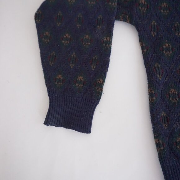 VTG Claybrooke Navy Wool Blend Patterned Knit Retro Eclectic Grandpa Cardigan XL - Picture 8 of 9